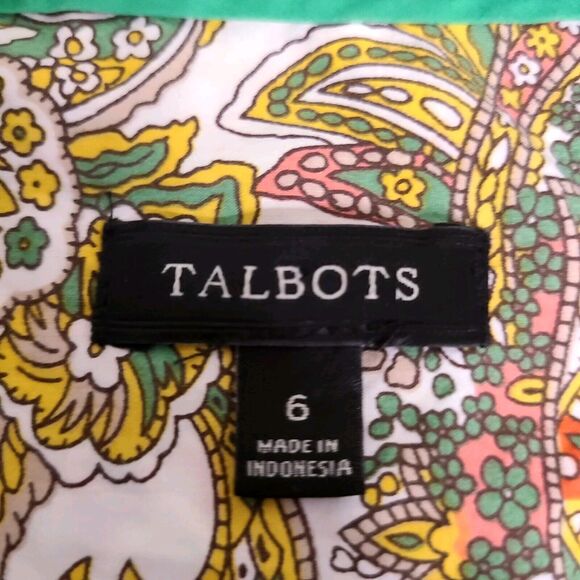 Talbots Paisley Button Up Shirt Sz 6 Classic Roll Tab Long Sleeve Multi Retro - Picture 3 of 11